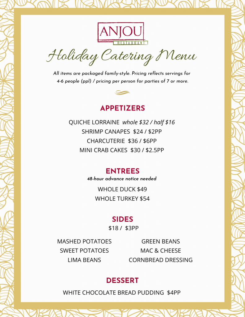 Anjou Holiday Catering Menu